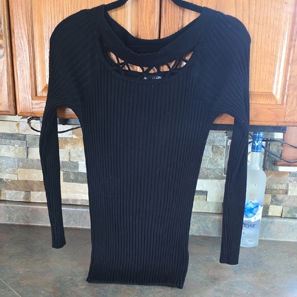 VENUS Black Ribbed Women's Blouse - Picture 2 of 4